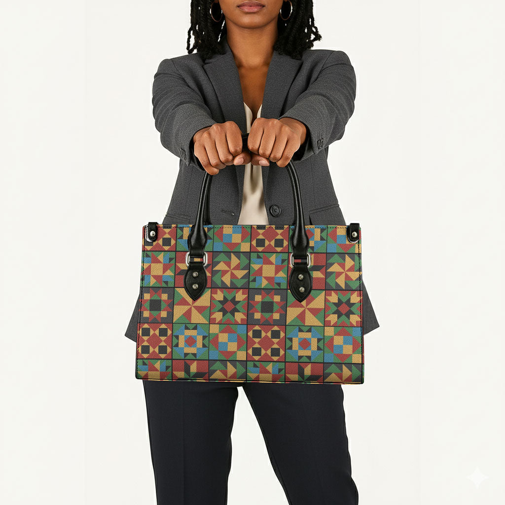 African American Quilt Inspired Leather Bag Freedom Quilt Symbolic Patchwork