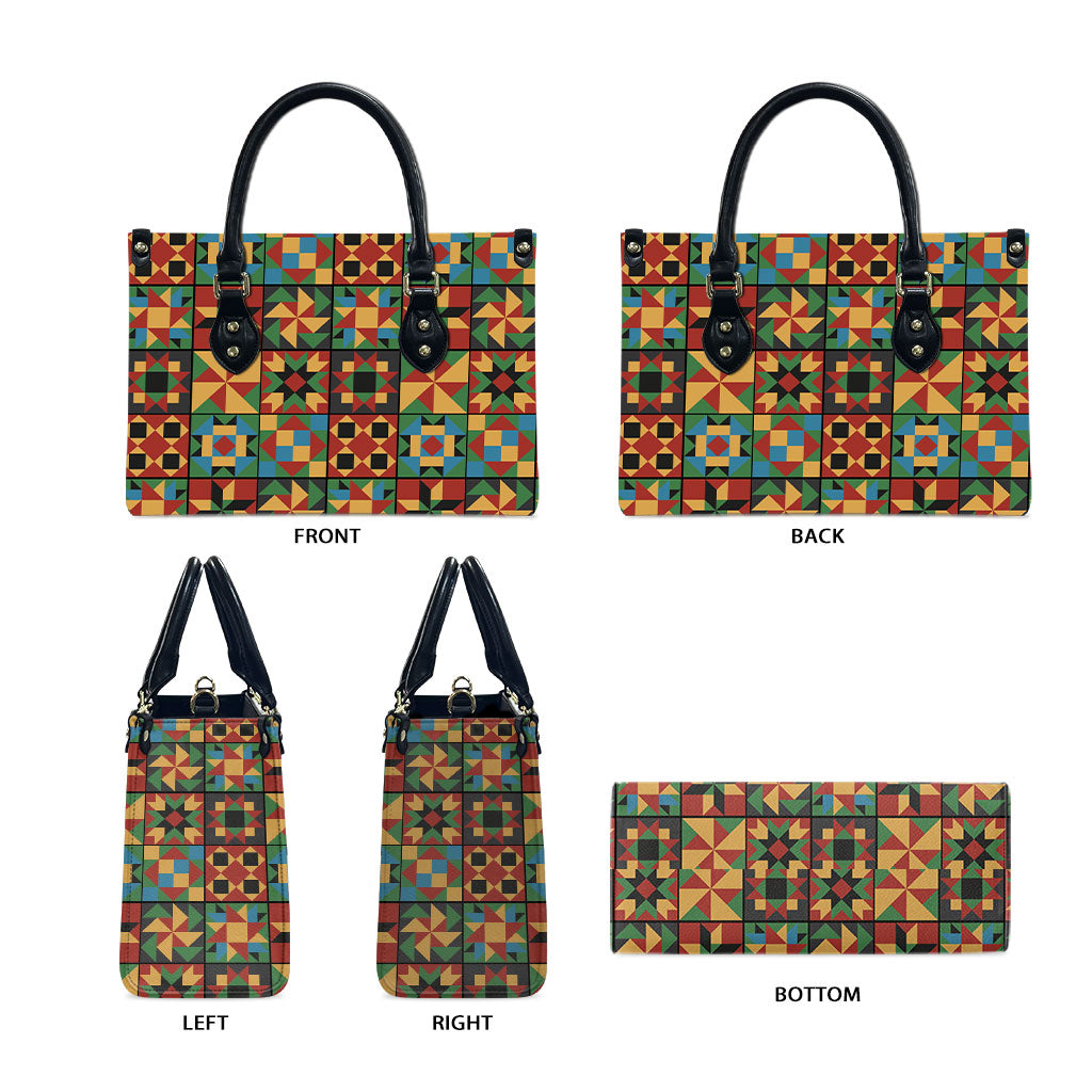 African American Quilt Inspired Leather Bag Freedom Quilt Symbolic Patchwork