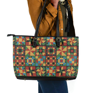 African American Quilt Inspired Leather Tote Bag Freedom Quilt Symbolic Patchwork