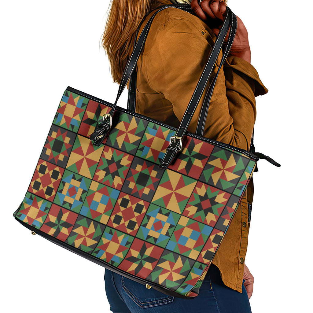 African American Quilt Inspired Leather Tote Bag Freedom Quilt Symbolic Patchwork