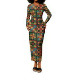 African American Quilt Inspired Long Sleeve Bodycon Dress Freedom Quilt Symbolic Patchwork