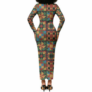 African American Quilt Inspired Long Sleeve Bodycon Dress Freedom Quilt Symbolic Patchwork