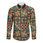 African American Quilt Inspired Long Sleeve Button Shirt Freedom Quilt Symbolic Patchwork