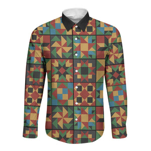 African American Quilt Inspired Long Sleeve Button Shirt Freedom Quilt Symbolic Patchwork