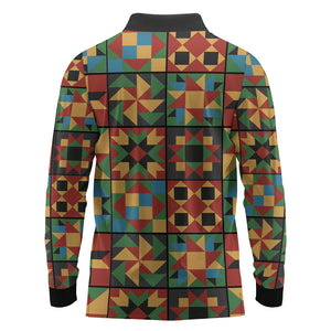 African American Quilt Inspired Long Sleeve Polo Shirt Freedom Quilt Symbolic Patchwork