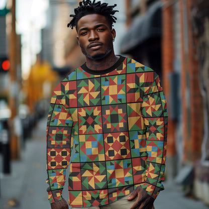 African American Quilt Inspired Long Sleeve Shirt Freedom Quilt Symbolic Patchwork