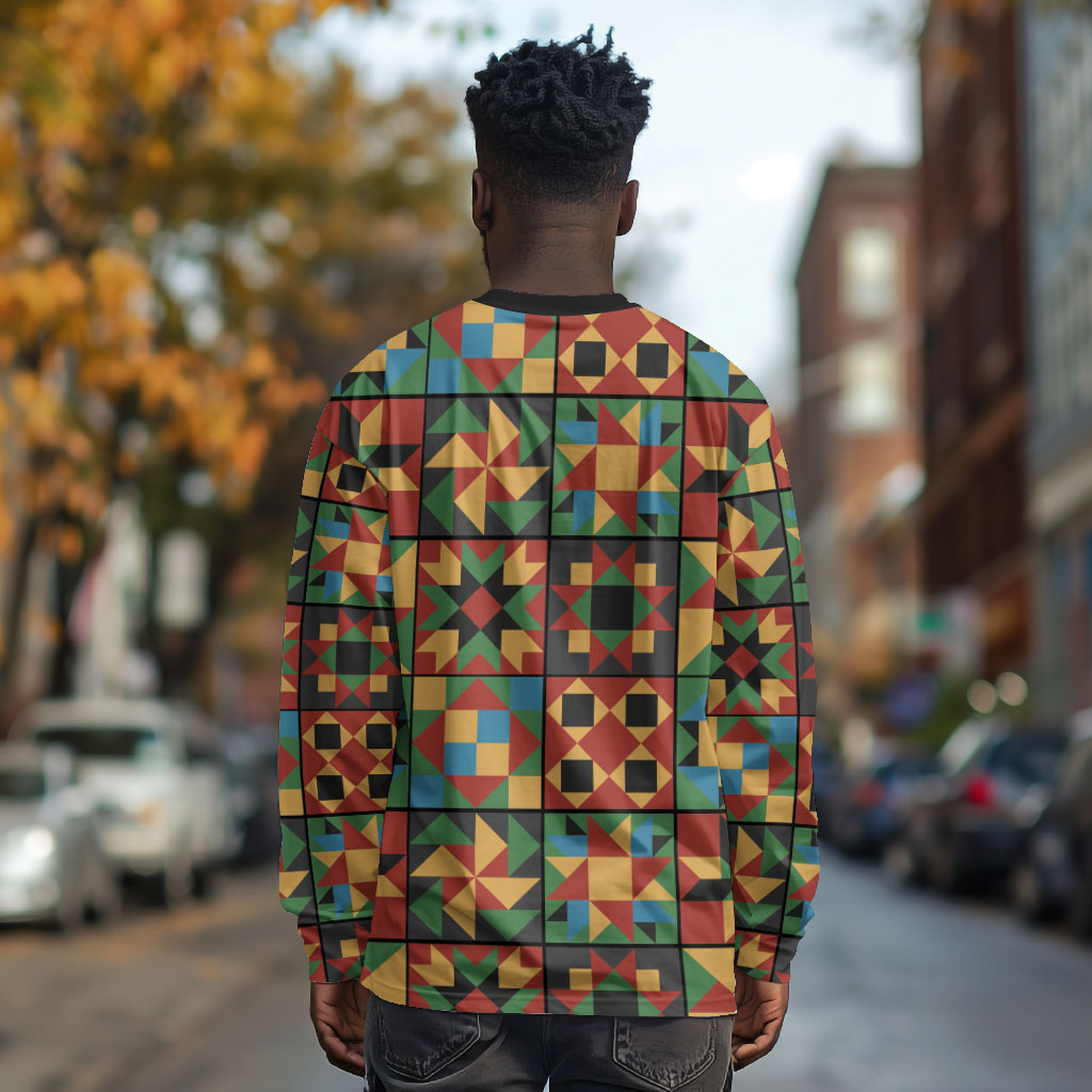 African American Quilt Inspired Long Sleeve Shirt Freedom Quilt Symbolic Patchwork