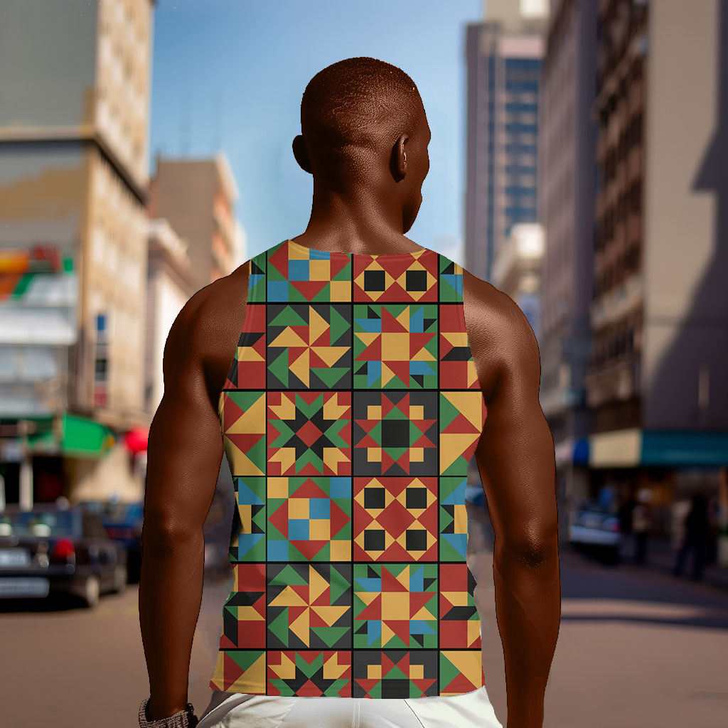 African American Quilt Inspired Men Tank Top Freedom Quilt Symbolic Patchwork