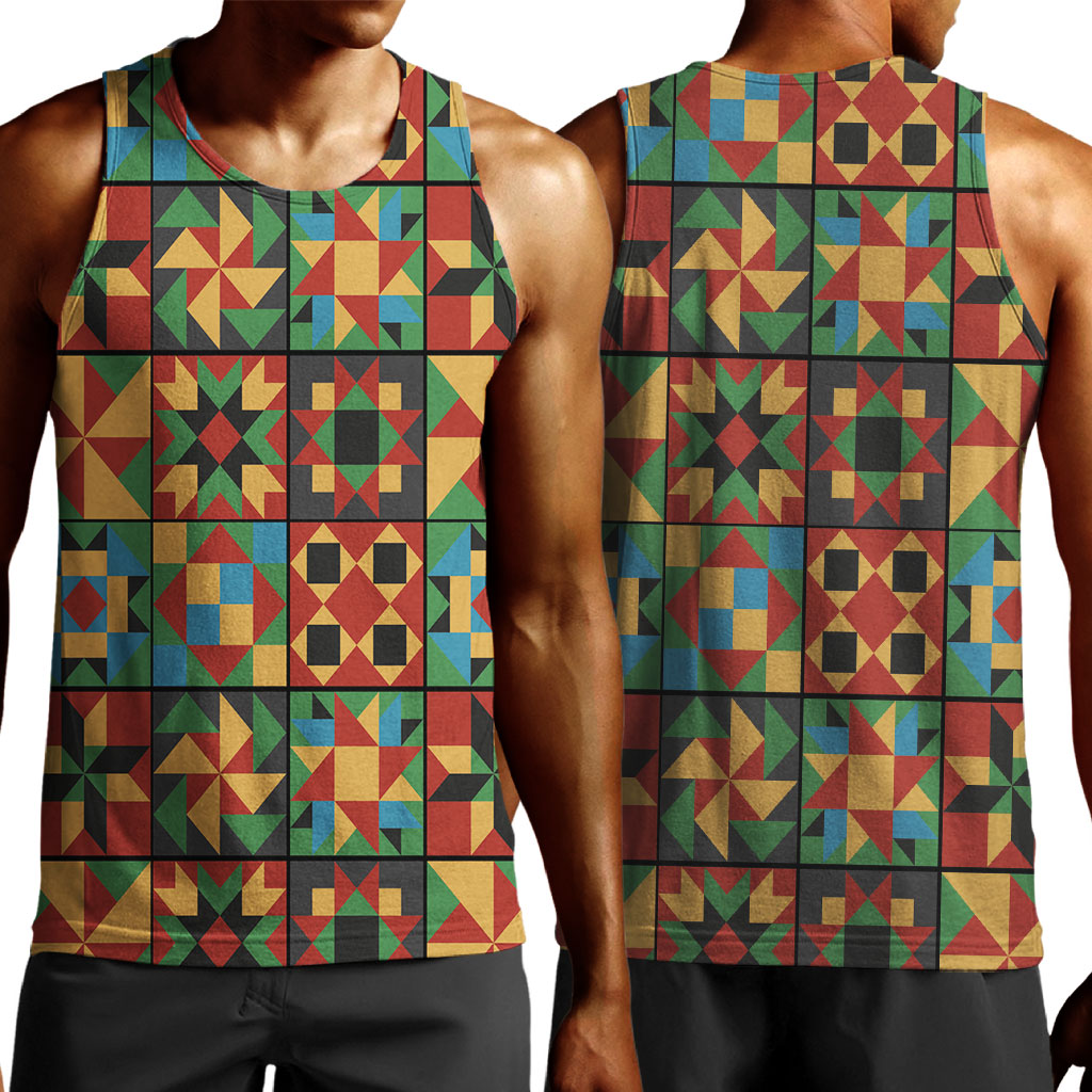 African American Quilt Inspired Men Tank Top Freedom Quilt Symbolic Patchwork