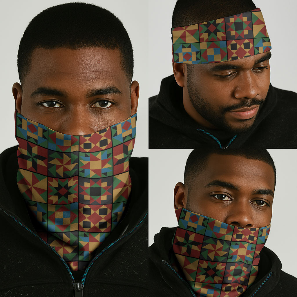 African American Quilt Inspired Neck Gaiter Freedom Quilt Symbolic Patchwork