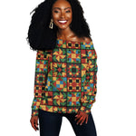 African American Quilt Inspired Off Shoulder Sweater Freedom Quilt Symbolic Patchwork