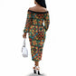 African American Quilt Inspired Off The Shoulder Long Sleeve Dress Freedom Quilt Symbolic Patchwork