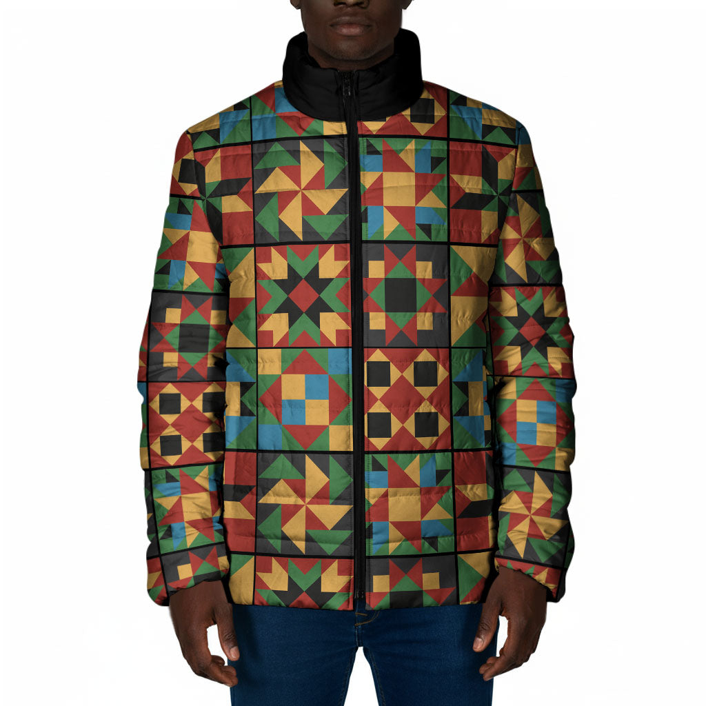African American Quilt Inspired Padded Jacket Freedom Quilt Symbolic Patchwork
