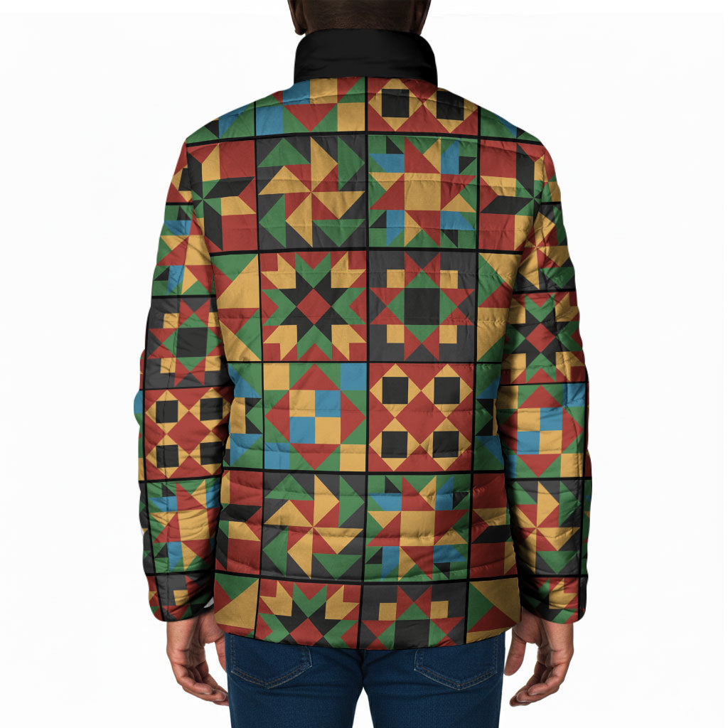 African American Quilt Inspired Padded Jacket Freedom Quilt Symbolic Patchwork