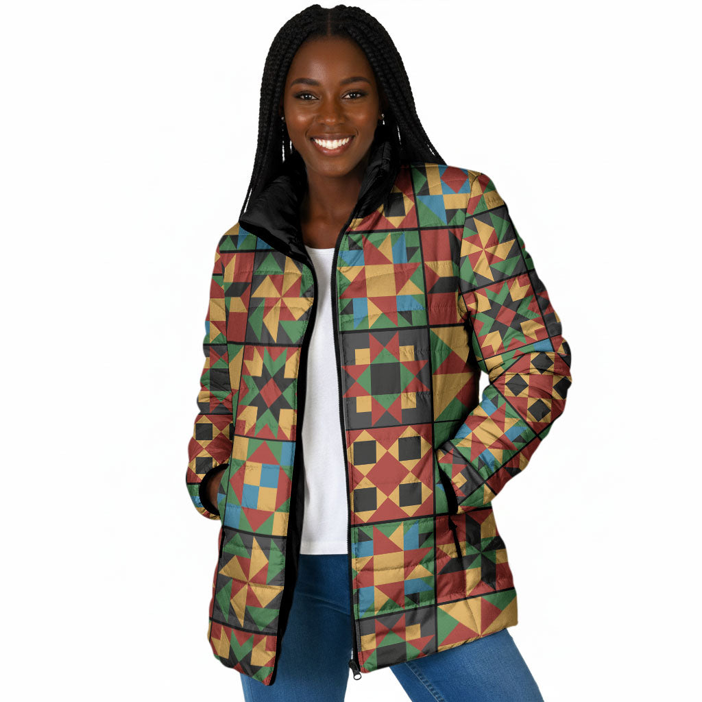 African American Quilt Inspired Padded Jacket Freedom Quilt Symbolic Patchwork