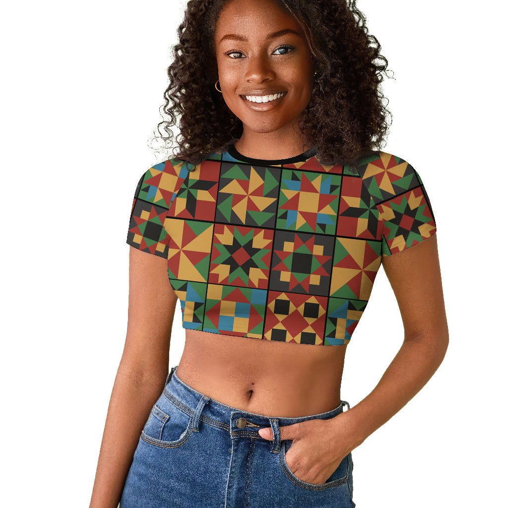African American Quilt Inspired Raglan Cropped T shirt Freedom Quilt Symbolic Patchwork