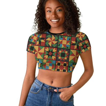African American Quilt Inspired Raglan Cropped T shirt Freedom Quilt Symbolic Patchwork