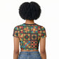 African American Quilt Inspired Raglan Cropped T shirt Freedom Quilt Symbolic Patchwork