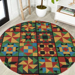 African American Quilt Inspired Round Carpet Freedom Quilt Symbolic Patchwork
