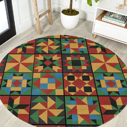 African American Quilt Inspired Round Carpet Freedom Quilt Symbolic Patchwork
