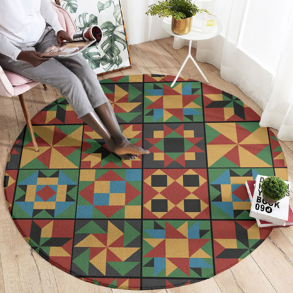 African American Quilt Inspired Round Carpet Freedom Quilt Symbolic Patchwork