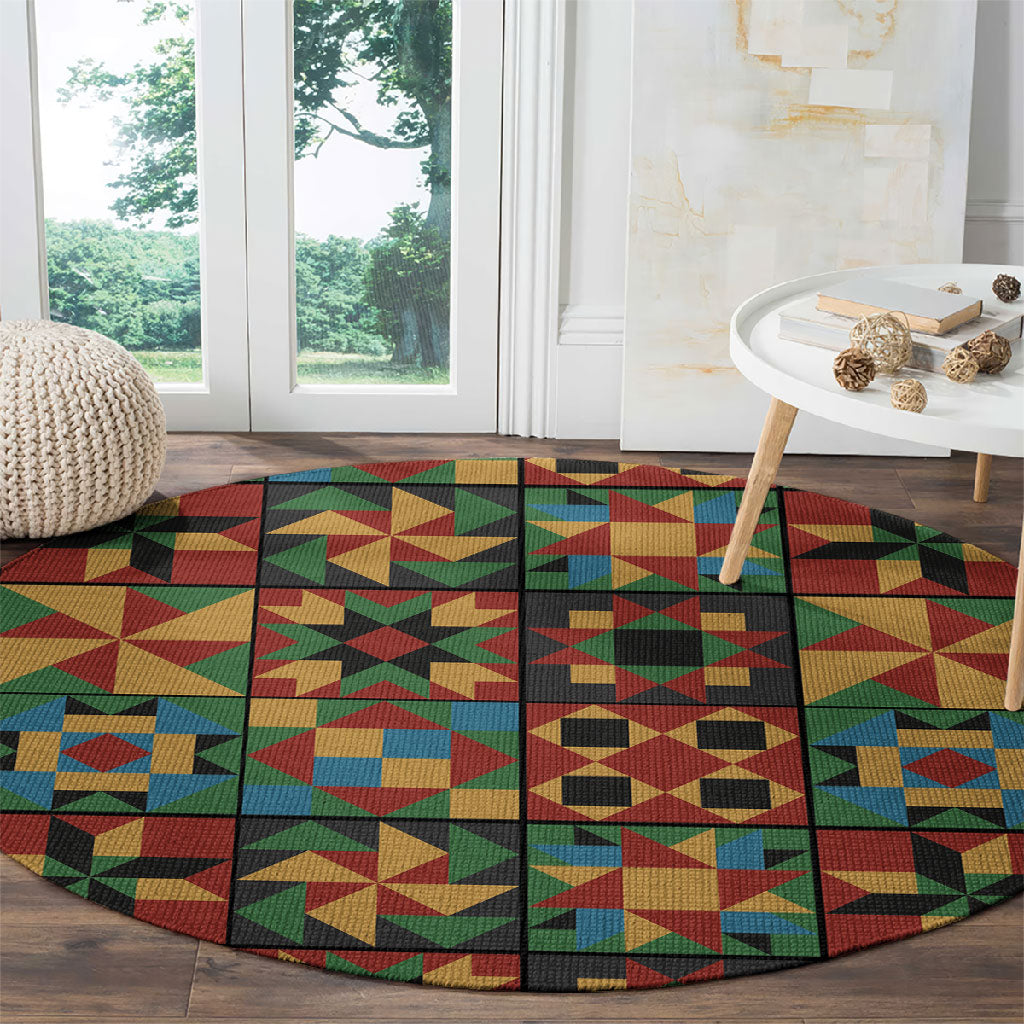 African American Quilt Inspired Round Carpet Freedom Quilt Symbolic Patchwork