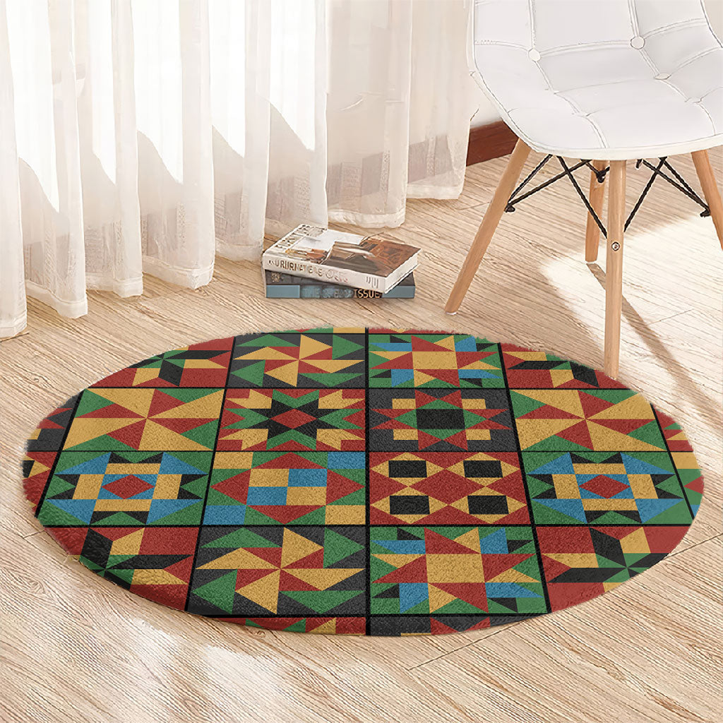 African American Quilt Inspired Round Carpet Freedom Quilt Symbolic Patchwork