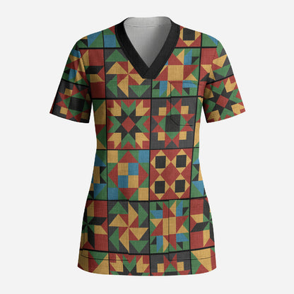 African American Quilt Inspired Scrub Top Freedom Quilt Symbolic Patchwork