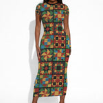 African American Quilt Inspired Short Sleeve Bodycon Dress Freedom Quilt Symbolic Patchwork