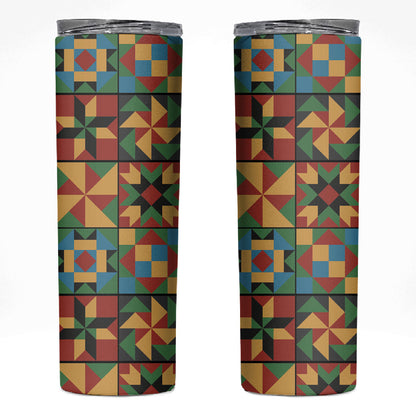 African American Quilt Inspired Skinny Tumbler Freedom Quilt Symbolic Patchwork