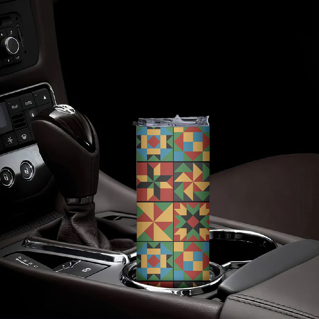 African American Quilt Inspired Skinny Tumbler Freedom Quilt Symbolic Patchwork