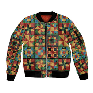 African American Quilt Inspired Sleeve Zip Bomber Jacket Freedom Quilt Symbolic Patchwork