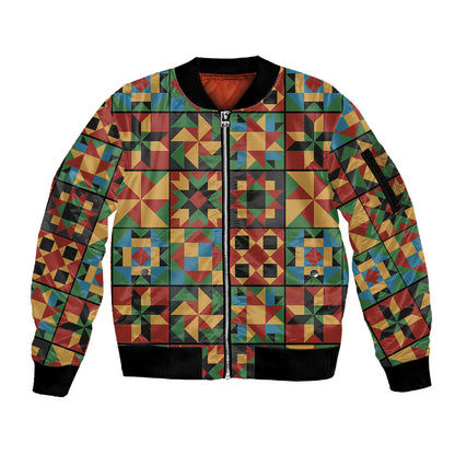 African American Quilt Inspired Sleeve Zip Bomber Jacket Freedom Quilt Symbolic Patchwork
