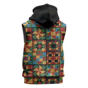 African American Quilt Inspired Sleeveless Hoodie Freedom Quilt Symbolic Patchwork