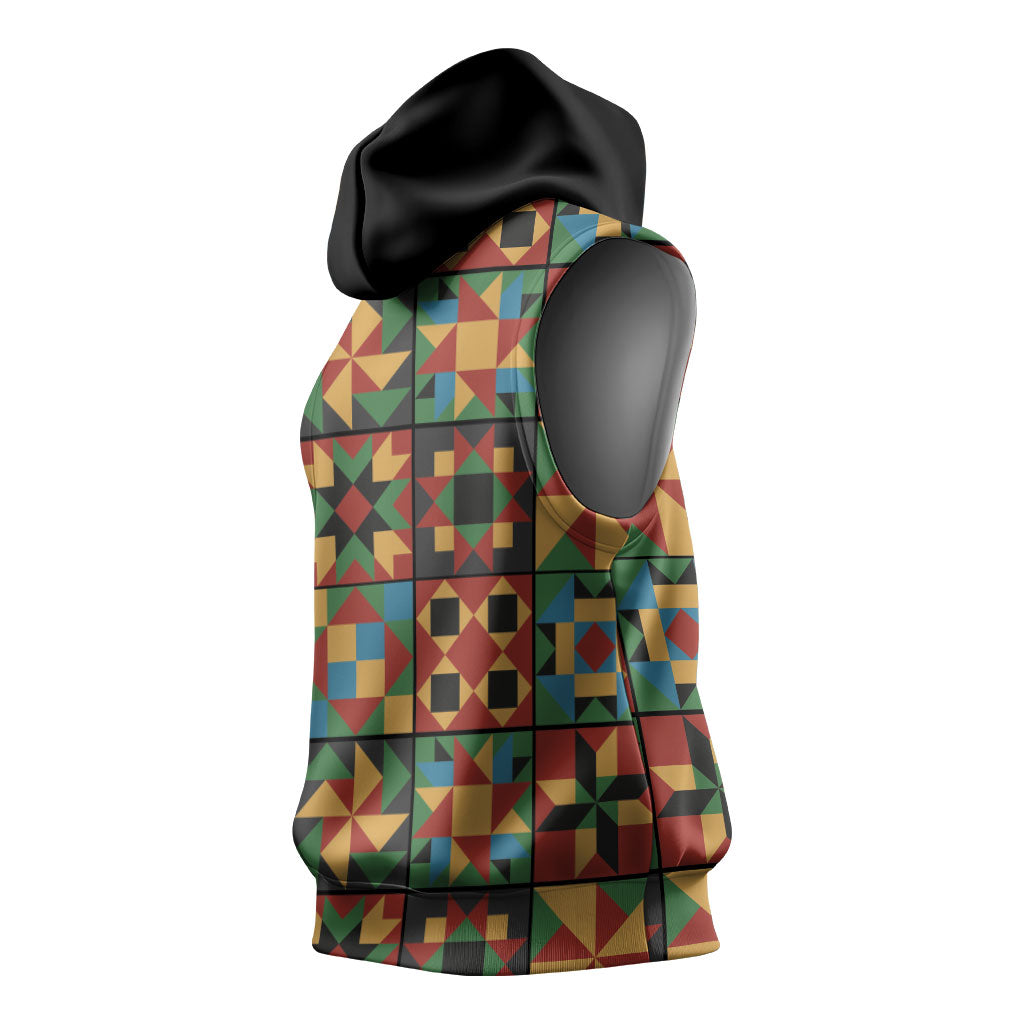 African American Quilt Inspired Sleeveless Hoodie Freedom Quilt Symbolic Patchwork