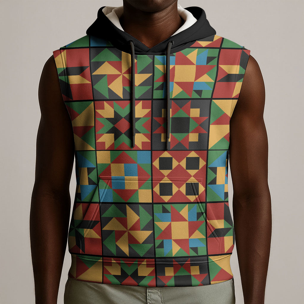 African American Quilt Inspired Sleeveless Hoodie Freedom Quilt Symbolic Patchwork
