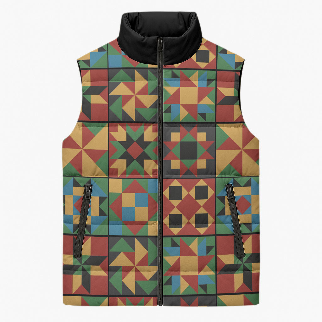 African American Quilt Inspired Sleeveless Puffer Jacket Freedom Quilt Symbolic Patchwork