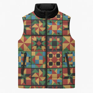 African American Quilt Inspired Sleeveless Puffer Jacket Freedom Quilt Symbolic Patchwork