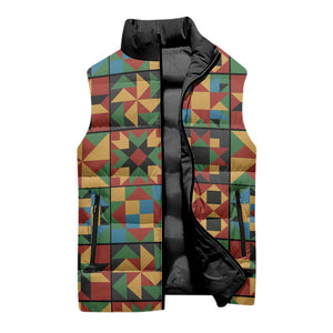 African American Quilt Inspired Sleeveless Puffer Jacket Freedom Quilt Symbolic Patchwork