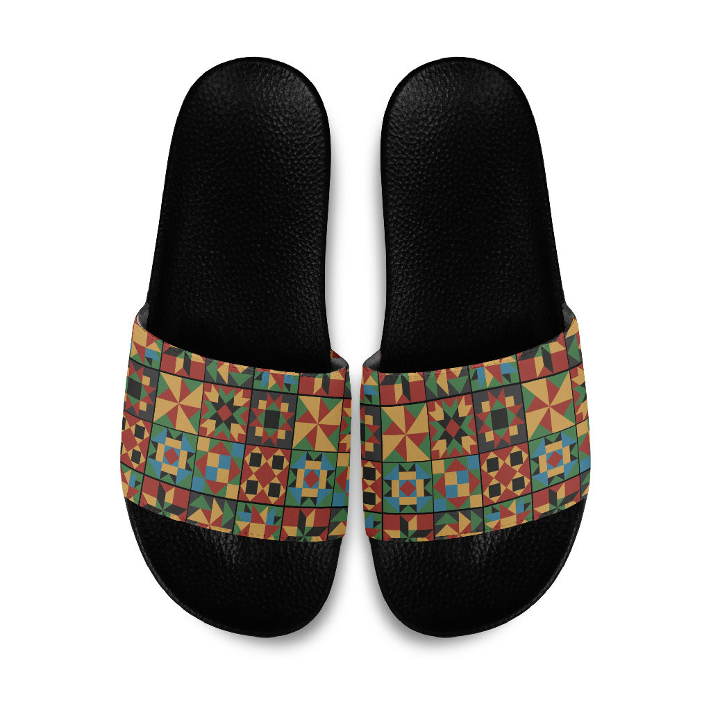 African American Quilt Inspired Slide Sandals Freedom Quilt Symbolic Patchwork