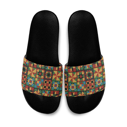 African American Quilt Inspired Slide Sandals Freedom Quilt Symbolic Patchwork