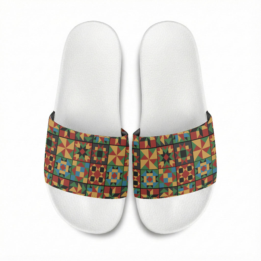 African American Quilt Inspired Slide Sandals Freedom Quilt Symbolic Patchwork
