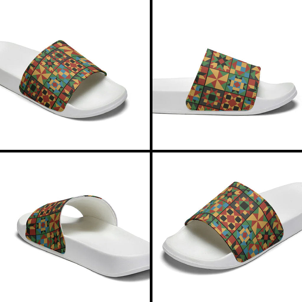 African American Quilt Inspired Slide Sandals Freedom Quilt Symbolic Patchwork