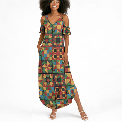African American Quilt Inspired Summer Maxi Dress Freedom Quilt Symbolic Patchwork