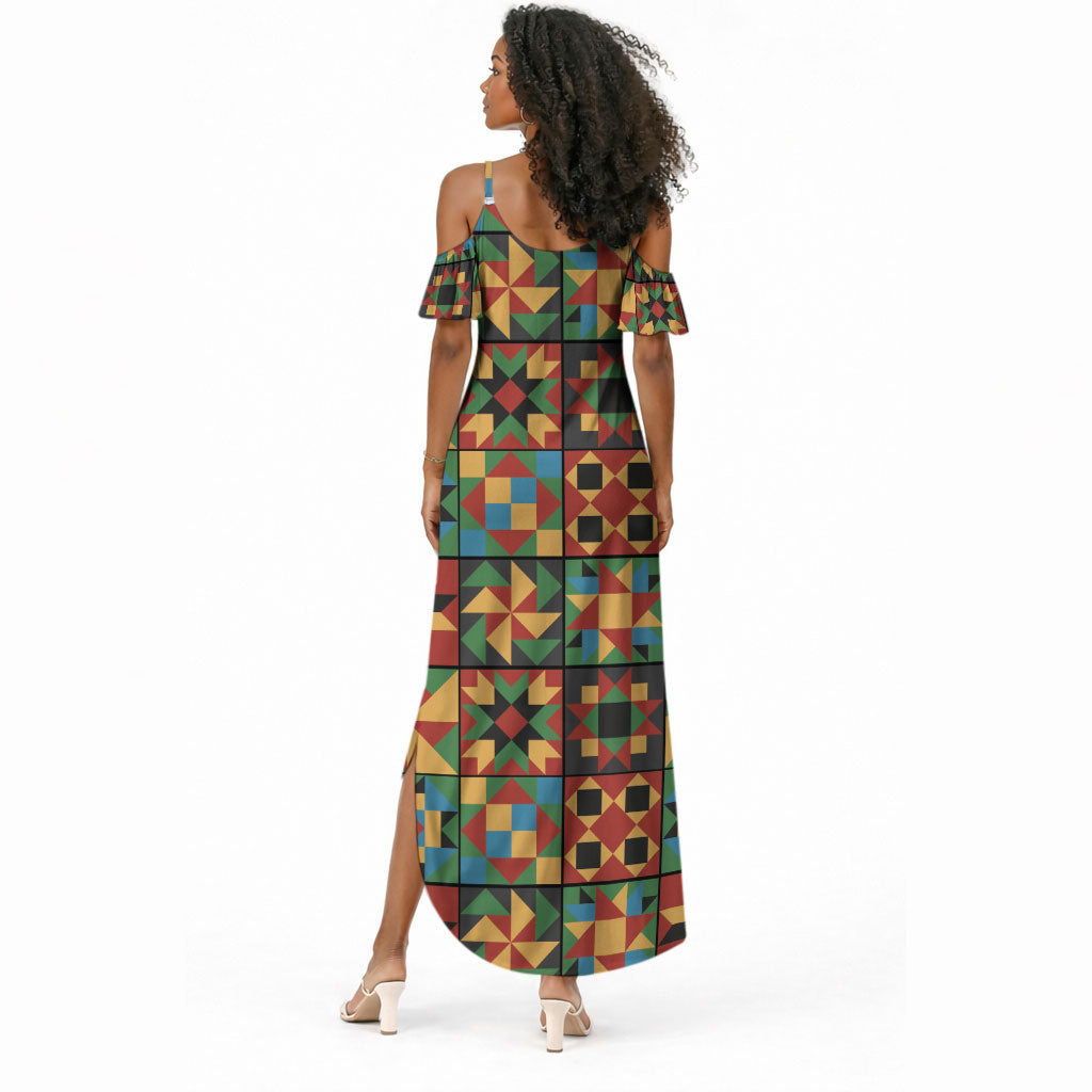 African American Quilt Inspired Summer Maxi Dress Freedom Quilt Symbolic Patchwork