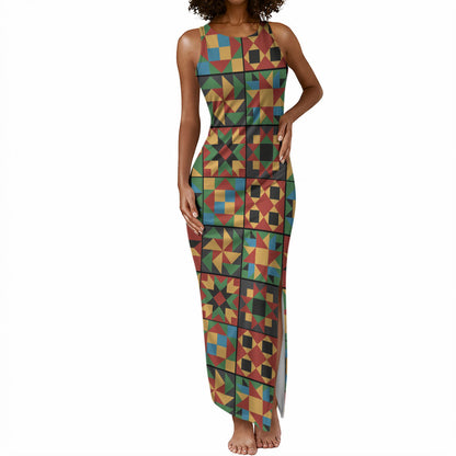 African American Quilt Inspired Tank Maxi Dress Freedom Quilt Symbolic Patchwork