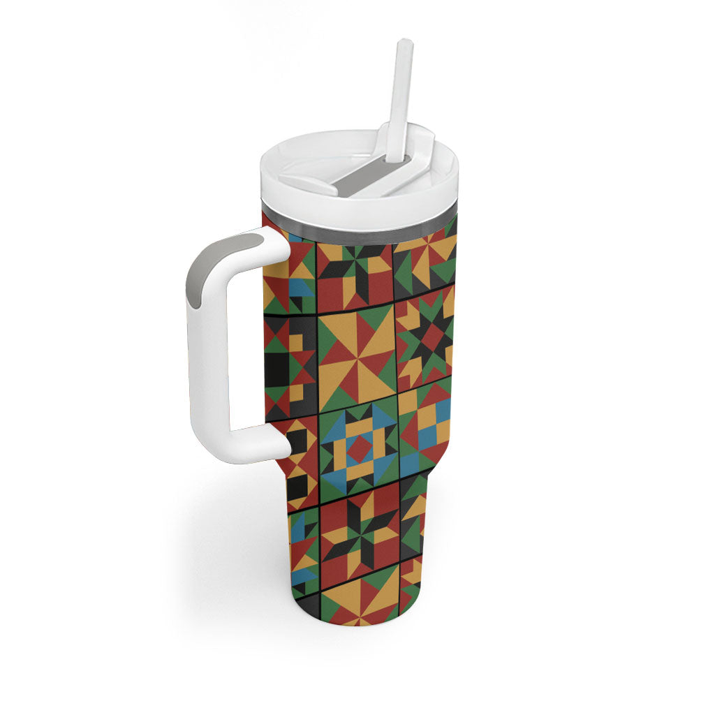 African American Quilt Inspired Tumbler With Handle Freedom Quilt Symbolic Patchwork