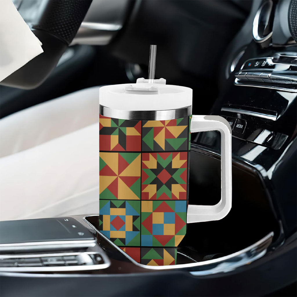 African American Quilt Inspired Tumbler With Handle Freedom Quilt Symbolic Patchwork
