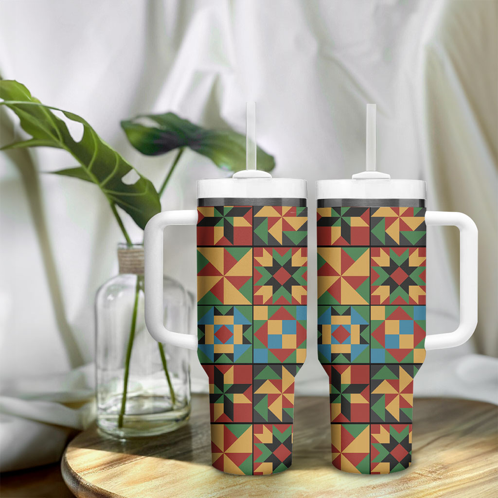 African American Quilt Inspired Tumbler With Handle Freedom Quilt Symbolic Patchwork