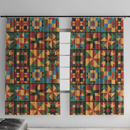 African American Quilt Inspired Window Curtain Freedom Quilt Symbolic Patchwork